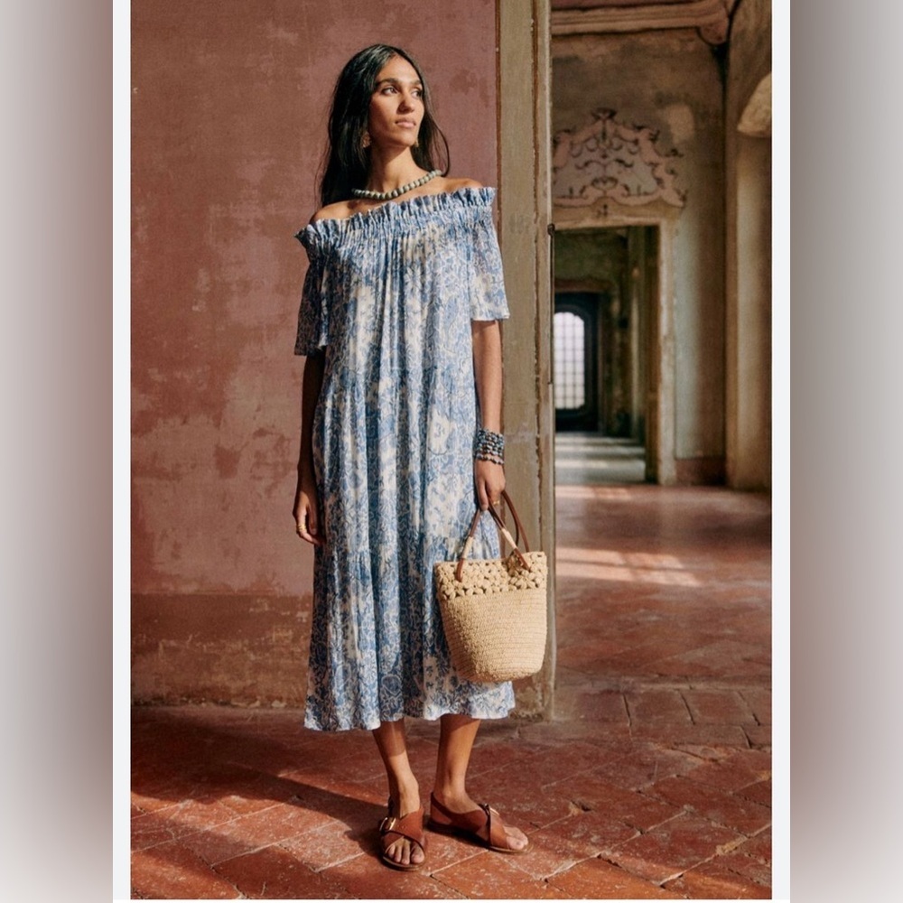 NWT Sezane Robe Midi Ceres Alcazar Off The Shoulder Floral Dress Size 36. - Picture 1 of 8
